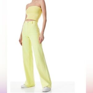 Alice + Olivia Jeans Womens 30 Lemon Sorbet High Rise Wide Leg Stretch
